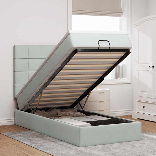 vidaXL osmannisk sengeramme med madrasser 90x190 cm fl&oslash;jl lysegr&aring;