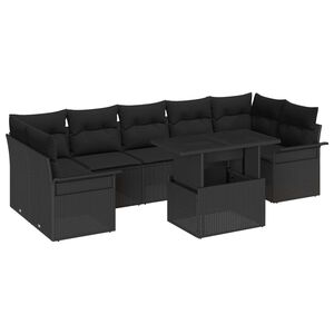 vidaXL Havesofa S&aelig;t med pude med opbevaring 8 pcs Sort Poly rattan
