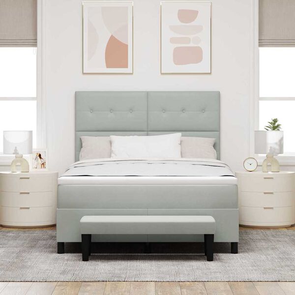 vidaXL Box spring seng med madras Lysegr&aring; 140 x 190 cm Fl&oslash;jl