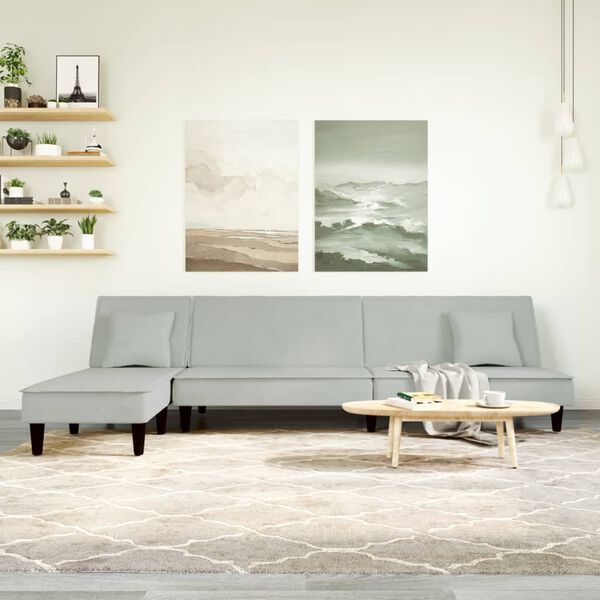 vidaXL L-formet sovesofa 255x140x70 cm velour lysegr&aring;