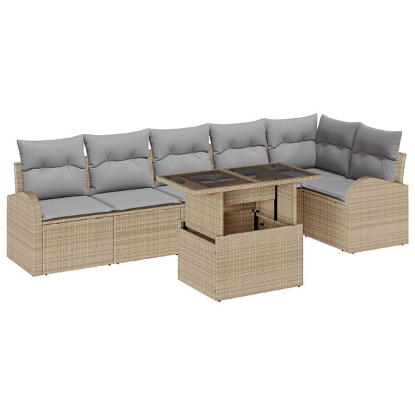 vidaXL Havesofa S&aelig;t med pude med opbevaring 7 pcs Beige Poly rattan
