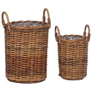 vidaXL Planter Kurv med opbevaring 2 pcs Brun Kubu rattan