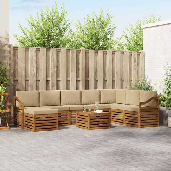 vidaXL Sektionalsofa s&aelig;t 9 pcs Naturlig og Beige Massivt Akacietr&aelig;