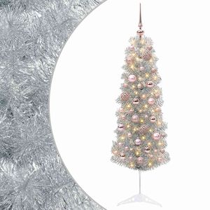 vidaXL Kunstigt slankt juletr&aelig; med julekugle 150 cm 150 LED'er