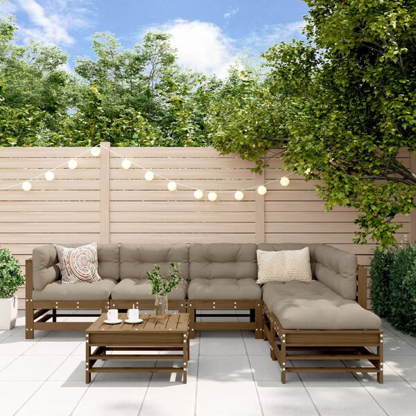vidaXL loungesæt til haven 7 dele med hynder massivt træ honningbrun