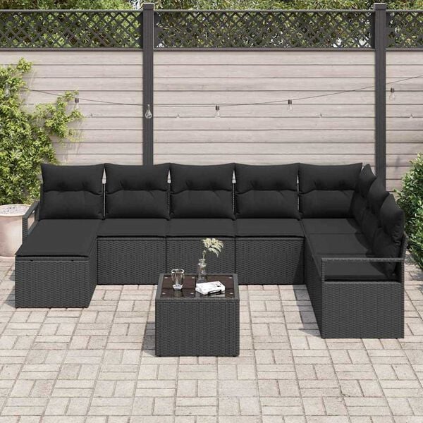 vidaXL Sofa S&aelig;t med pude med opbevaring 9 pcs Sort polyrattan
