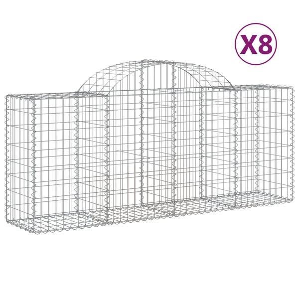 vidaXL buede gabionkurve 8 stk. 200x50x80/100 cm galvaniseret jern