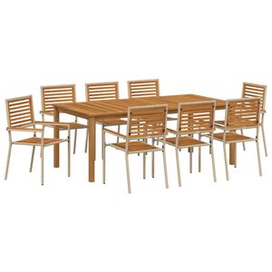 vidaXL Have Spisebordss&aelig;t 9 stk. Beige Massivt Akacietr&aelig;