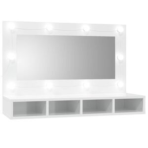 vidaXL spejlskab med LED-lys 90x31,5x62 cm hvid h&oslash;jglans