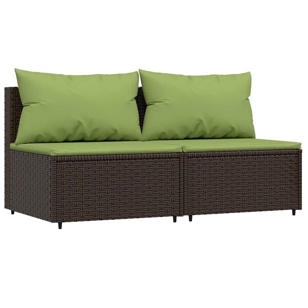 vidaXL midtermoduler til havesofa 2 stk. med hynder polyrattan brun