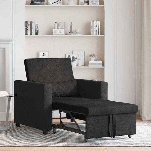 vidaXL Enkelt Sofa Seng med hjul Sort 90 x 165 x 87 cm Stof