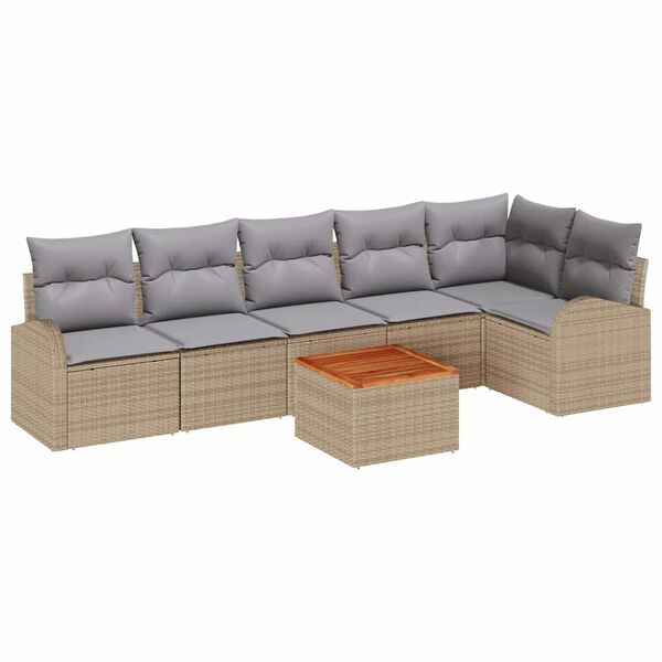vidaXL Havesofa Sæt med pude 7 pcs Beige polyrattan