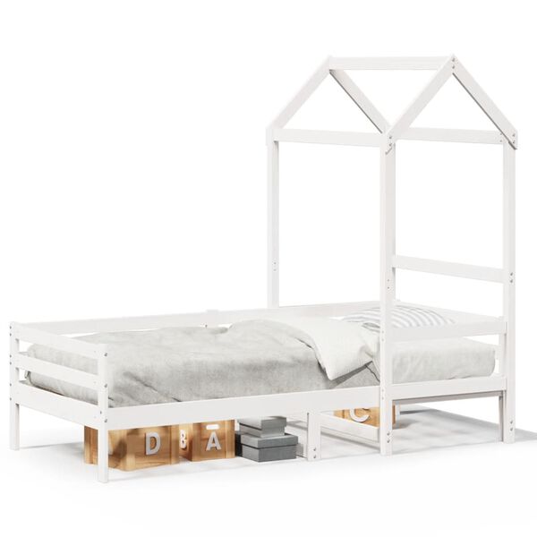 vidaXL daybed med tag 90x200 cm massivt fyrretræ hvid