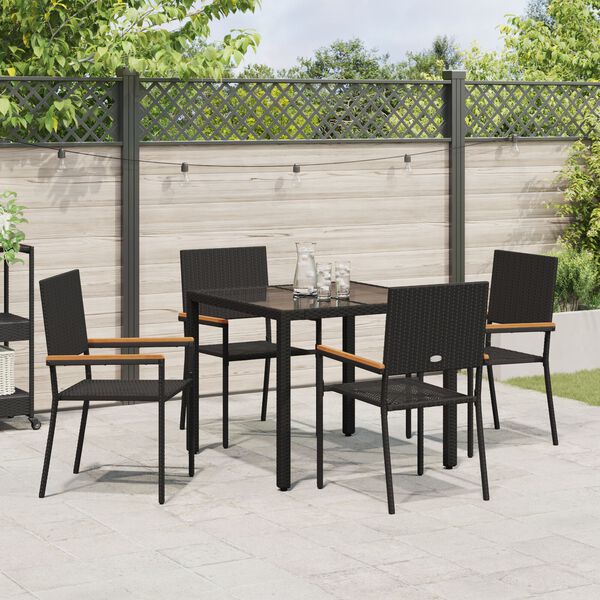 vidaXL Have Spisebordssæt 5 pcs Sort polyrattan