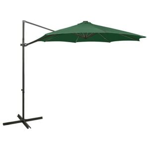 vidaXL h&aelig;ngeparasol med stang og LED-lys 300 cm gr&oslash;n