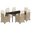 vidaXL spisebordss&aelig;t til haven 7 dele med hynder polyrattan beige