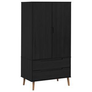 vidaXL Garderobeskab MOLDE Sort 90 x 55 x 175 cm Massivt fyrretr&aelig;