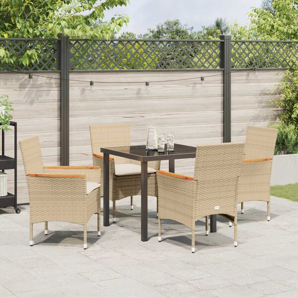 vidaXL Have Spisebordss&aelig;t med pude 5 pcs Beige polyrattan