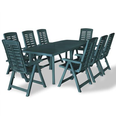 vidaXL udendørs spisebordssæt 9 dele plastik grøn