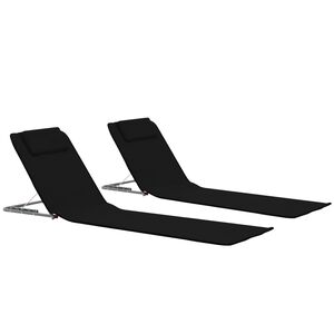 vidaXL foldbare strandm&aring;tter 2 stk. st&aring;l og stof sort