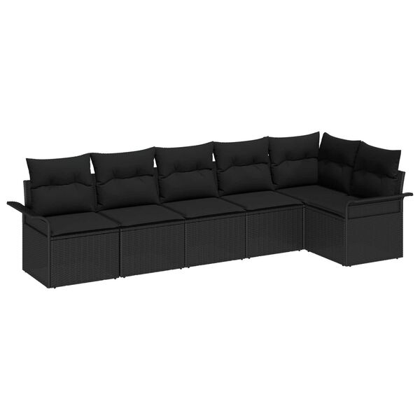 vidaXL Havesofa S&aelig;t med pude 6 pcs Sort polyrattan