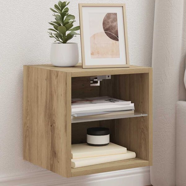 vidaXL væghængt tv-bord med LED-lys 30x28,5x30 cm artisan egetræsfarve