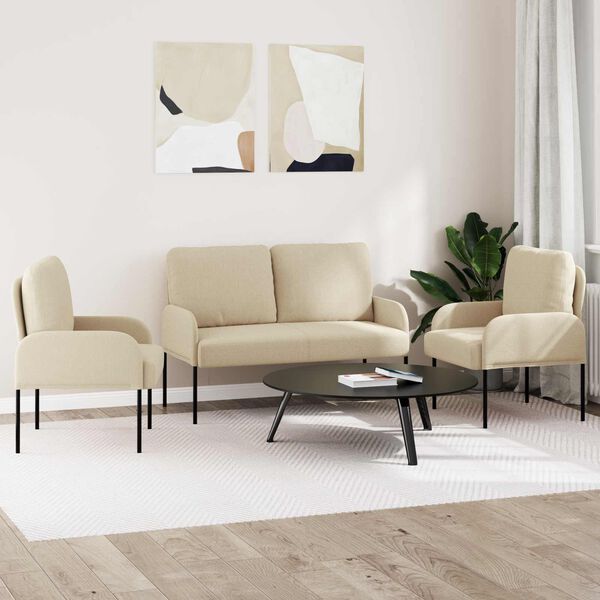 vidaXL Sofas&aelig;t med pude 3 pcs Creme 115 x 56 x 80 cm Krydsfin&eacute;r