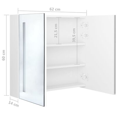 vidaXL badeværelsesskab med spejl + LED-lys 62x14x60 cm skinnende hvid