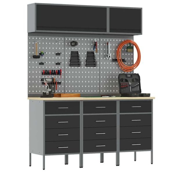 vidaXL Arbejds skab S&aelig;t med skuffe med opbevaring 8 pcs Sort