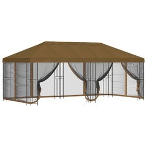 vidaXL Pavillon med sidetapper 6 x 3 m Gr&aring;brun Polyester og St&aring;l