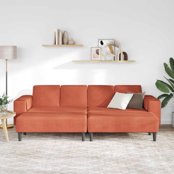 vidaXL Sofa med pude R&oslash;d orange 250 x 188 x 76 cm Velourstof