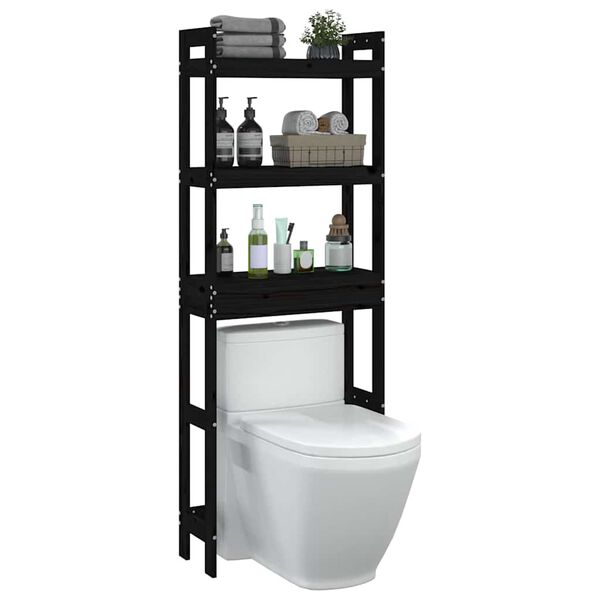 vidaXL toiletstativ 63x26x171 cm massivt fyrretr&aelig; sort