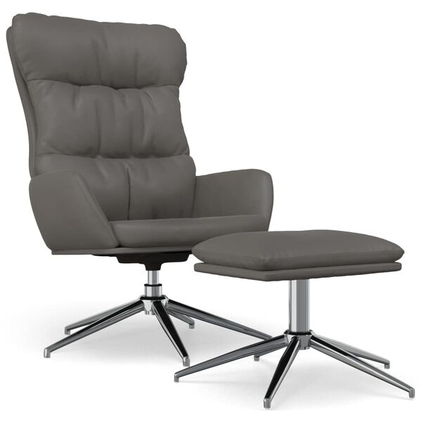 vidaXL l&aelig;nestol med fodskammel &aelig;gte l&aelig;der og kunstl&aelig;der gr&aring;