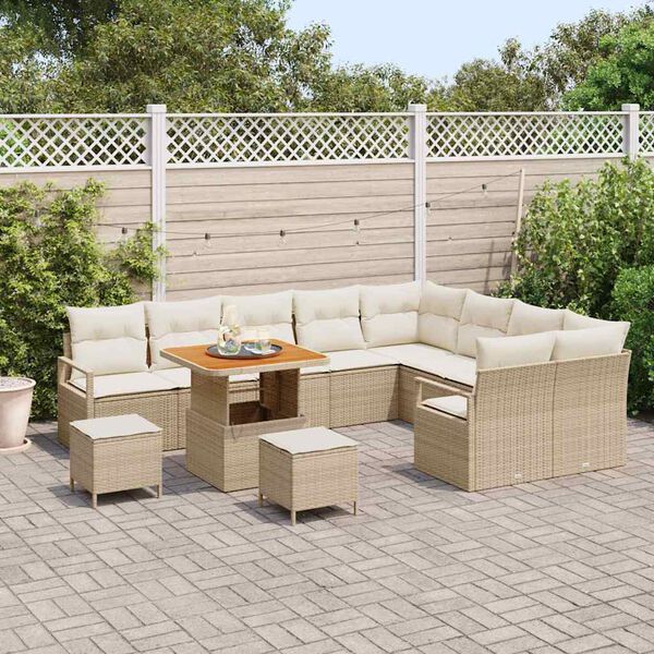 vidaXL Havesofa S&aelig;t med pude 12 pcs Beige Poly rattan