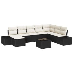 vidaXL Havesofa S&aelig;t med pude 8 pcs Sort og Cream polyrattan