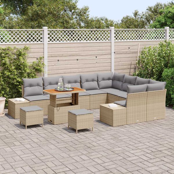 vidaXL Havesofa S&aelig;t med opbevaring 12 pcs Beige Poly rattan