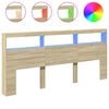 vidaXL sengegavl med opbevaring og LED-lys 220x17x102 cm sonoma-eg