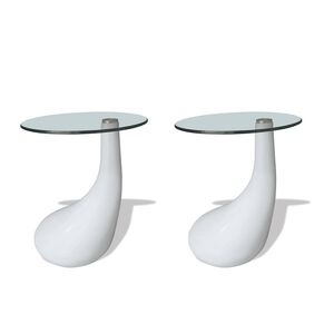 vidaXL sofabord 2 stk. med rund bordplade i glas h&oslash;jglans hvid