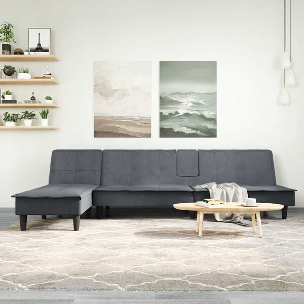 vidaXL L-formet sovesofa 255x140x70 cm velour m&oslash;rkegr&aring;