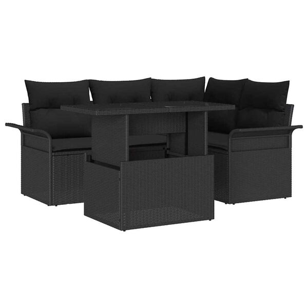 vidaXL Havesofa S&aelig;t med pude 5 pcs Sort Poly rattan