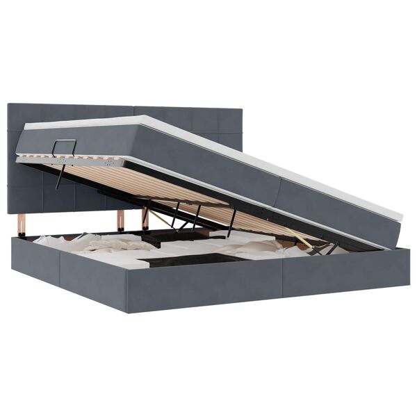 vidaXL Seng med opbevaring og LED med LED M&oslash;rkegr&aring; 200 x 200 cm Fl&oslash;jl