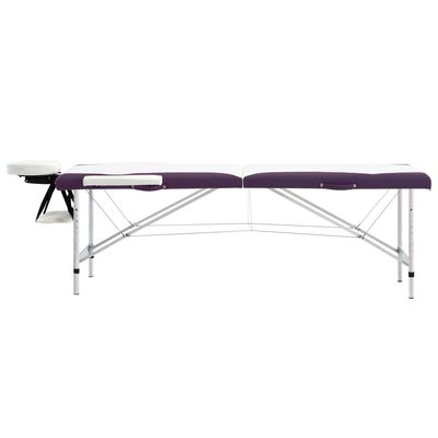 vidaXL foldbart massagebord 2 zoner aluminium hvid og lilla