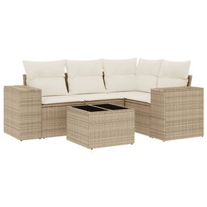 vidaXL sofas&aelig;t til haven 5 dele med hynder polyrattan beige