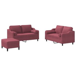 vidaXL sofas&aelig;t 3 dele med puder stof vinr&oslash;d