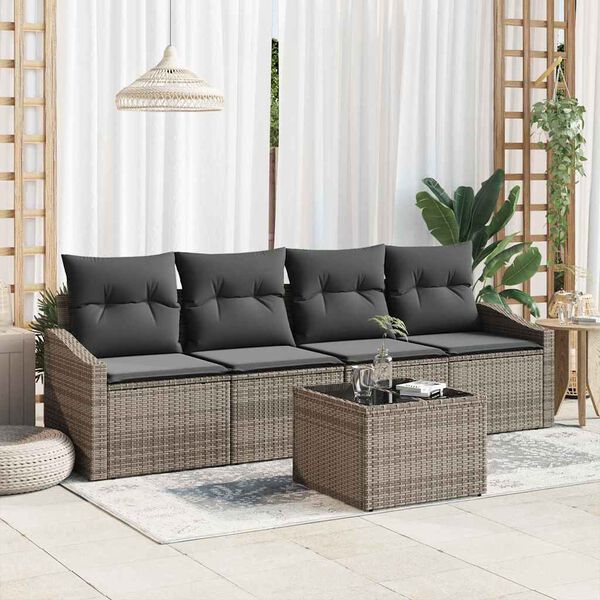 vidaXL Sofa Sæt med pude med pude 5 pcs Grå polyrattan