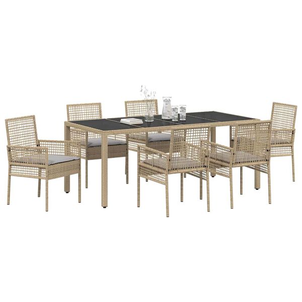 vidaXL Have Spisebordss&aelig;t 7 pcs Beige polyrattan