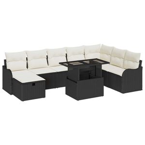 vidaXL Havesofa S&aelig;t med pude med opbevaring 9 pcs Sort Poly rattan
