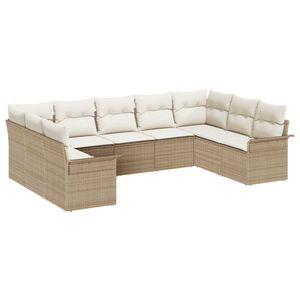 vidaXL Havesofa S&aelig;t med opbevaring 9 pcs Beige polyrattan