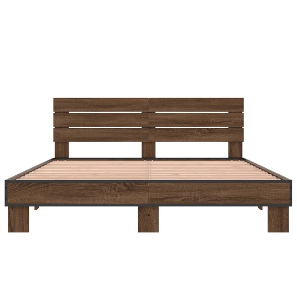 vidaXL sengestel 160x200 cm konstrueret tr&aelig; og metal brun egetr&aelig;
