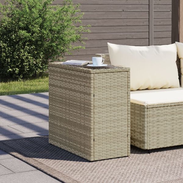 vidaXL havesidebord med glastop 58x27,5x55 cm polyrattan lysegr&aring;